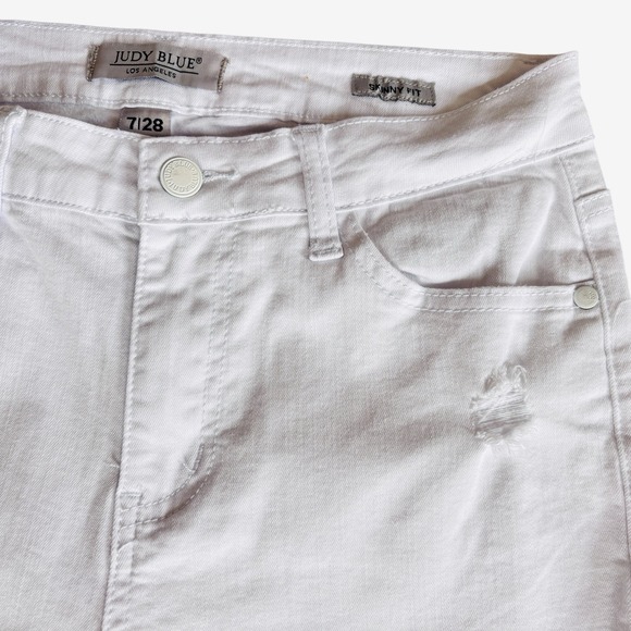 Judy Blue White Skinny Fit Jeans S Sz 7 / 28 Lace Patches Stretch Distressed - Picture 5 of 16